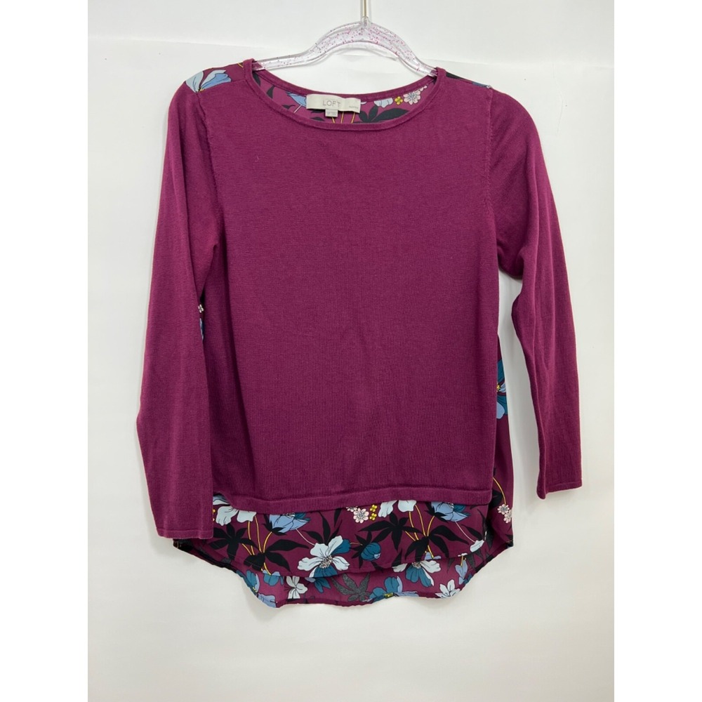 ANN TAYLOR LOFT - PLUM LIGHT-WEIGHT SWEATER and SHEER‎ SHIRT Womens Sz Petite SP